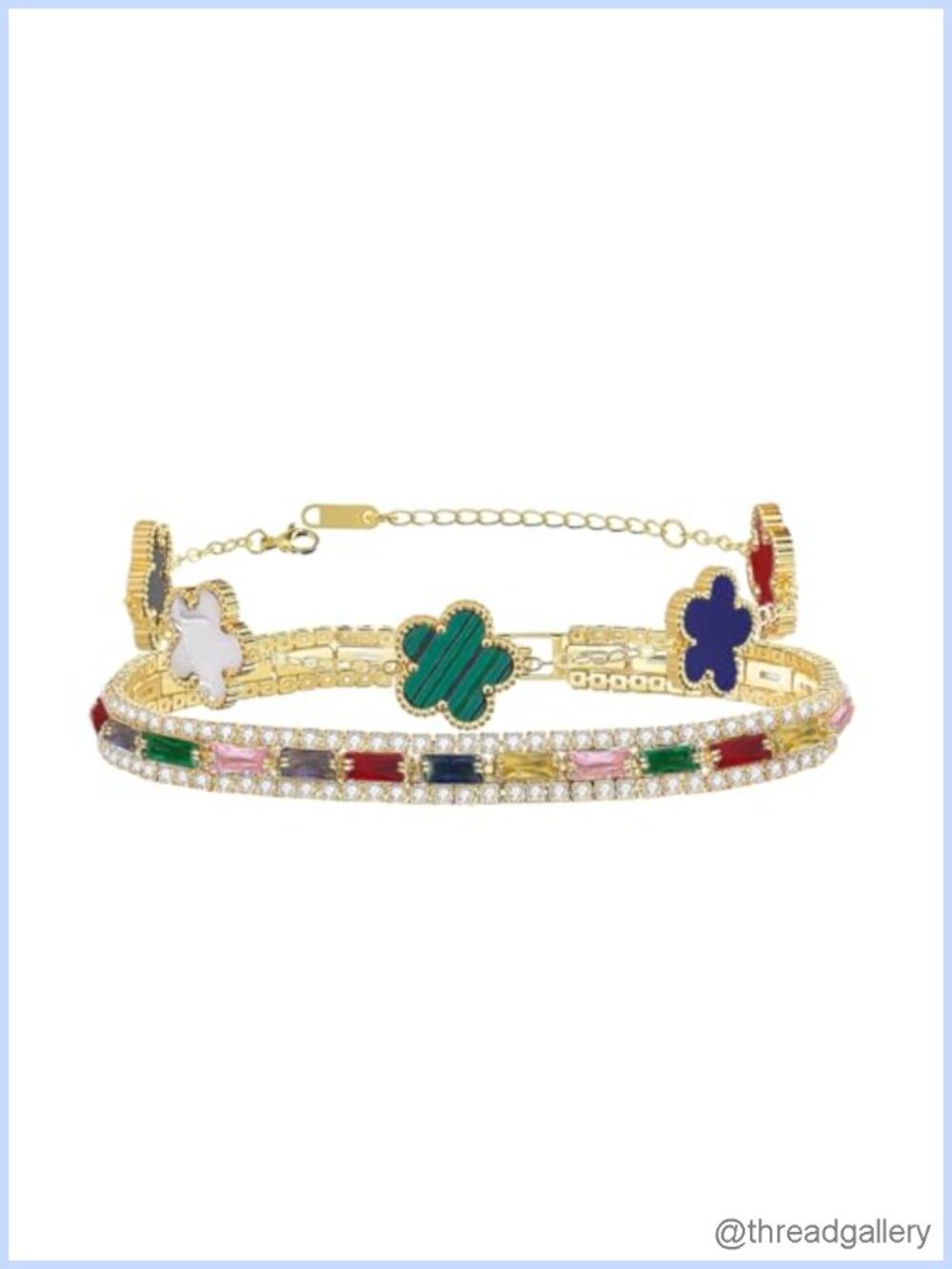 Multicolor CZ Tennis and Flower Bracelet Set 7.5 in 316L Stainless Steel